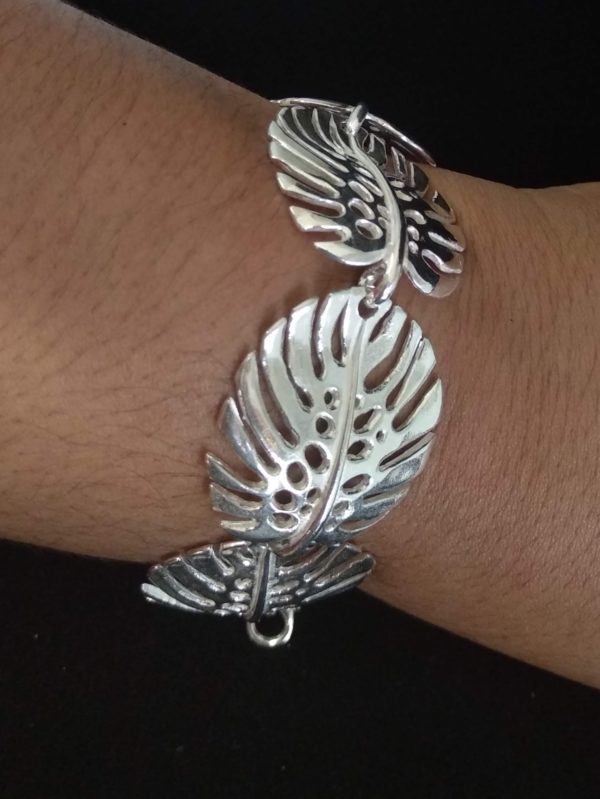 Pulsera de hojas de filodendro de plata - Image 5